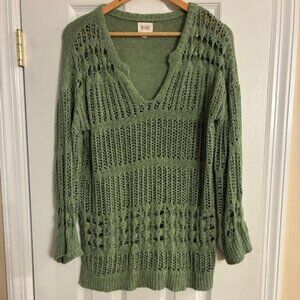 Bibi Women's Green Loose Open weave Knit 3/4 sleeves Cover up Sweater Size Large